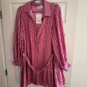 eSmaeé Pink Plaid Long Sleeve Shirt Dress